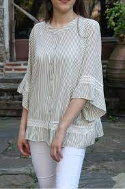 Haki Cizgili Viskon Salas Bayan Gomlek Moda Mistik Moda Gomlek Ust Giyim