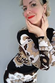 LEONARD Paris Fashion Vintage Fractal Print Black and Brown Twiggy Midi  Dress