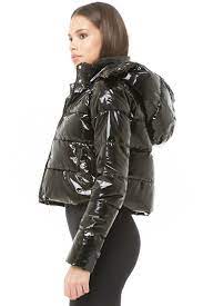 Faux Patent Leather Puffer Jacket Puffer Jacket Outfit Shiny Jacket Black Puffer Coat