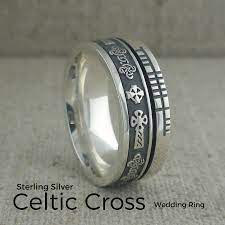 Celtic Cross Wedding Ring 7 2 Mm With Ogham Rail Edge Unique Celtic Wedding Rings Celtic Wedding Rings Celtic Cross Irish Wedding Rings