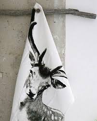 Great Black White Animal Motif Linen For The Kitchen Rustic Modern Deco Montagne Cerf Torchon