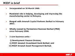 Malaysian industrial development finance bhd (midf) home; Midf Government Financial Assistance Programmes By Development Finance