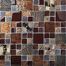 Custome your own brown backsplash to create a stunning look for your kitchen! Special Carving Mosaic Art Accent Tile Red Brown Color Glass Wall Backsplash Tiles Rose Gold Metal Kitchen Bath Walls Decor Tstfly16 10 Square Feet Amazon Com