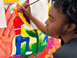 Español abajo) A few student drawings and paintings from this summer's  Youth Artists United program! Our mural unveiling will be August 17th, part  of the Harvest Festival for the community garden on