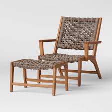 Lena Wood Rope Patio Chair With Ottoman Gray Project 62 Patio Chairs Patio Furniture Collection Porch Chairs
