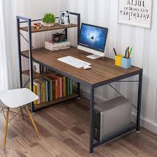 Umeroom Computer Desk With 4 Tier Shelves 47 6 Multi Level Writing Study Table With Bookshelves Modern Steel Frame Wood Desk Compact Home Office Workstation Walnut Umeroom