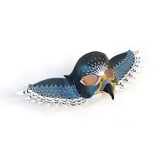 Grey Bird With Blue Black And White Wings Hawk Bird Leather Mask Halloween Animal Falcon Birds Adult Children Dark Blue White Grey Wings Earth Day Gift Carnival Hawk Bird Halloween Animals Animal Masks