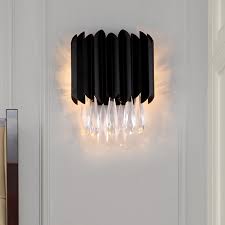 Add to cart 00 days. Modern Geometric Wall Sconce Lighting Metal 2 Bulbs Bedside Wall Lamp Fixture With Crystal Droplet In Black Beautifulhalo Com