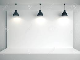 Alright, now let's break this down into steps: White Room With Blank Poster On Wall And Ceiling Lamp Presentation Stock Photo Picture And Royalty Free Image Image 138726310