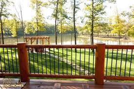 Metal Spindles Deck Exterior Log Cabin Exterior Cabin Deck Timber House