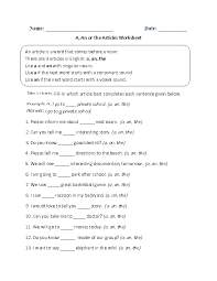 A An Or The Articles Worksheet Articles Worksheet Grammar Worksheets English Grammar Worksheets