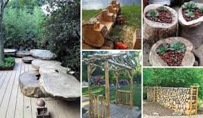 19 Coole Diy Ideen Um Rundholz Und Baustamme In Eurem Garten Kreativ Zu Verwenden In 2020 Gartendekor Steinterrassen Wasserelemente Im Freien