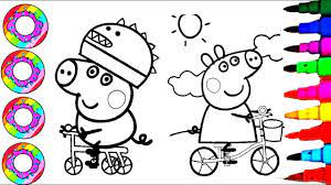 Peppa pig bicycle coloring page. Colouring Drawings Peppa Pig And George Pig On Their Bicycle Coloring Page L How To Draw Youtube