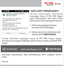 Dinan absen memenuhi panggilan polisi. Rs Pmi Bogor Hati Hati Penipuan Terkait Postingan Informasi Lowongan Kerja Di Rs Pmi Bogor Yang Disampaikan Oleh Akun Alina Henna Perlu Kami Sampaikan Bahwa 1 Tidak Ada Pekerjaan Asisten Perawat