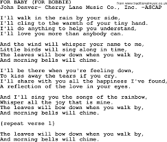 Peter Paul And Mary Song For Baby For Bobbie Lyrics