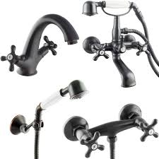 Paulgurkes Retro Armaturen Set Schwarz Nostalgie Zweigriffmischer Armaturen Armaturen Bad Rustikale Bader