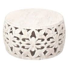 Best round wooden drum coffee tables.1. White Wash Solid Wood Drum Coffee Table Hand Carved Mango Wood Walmart Com Walmart Com