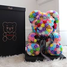 Rose teddy bear real flowers. Multi Color Rose Teddy Bear Artificial Flowers Circle Gift Box For Valentine S Day 2020 Buy Mix Color Rose Teddy Bear Artificial Flowers Circle Gift Box For Mother S Day Colourful Rose Bear Product On