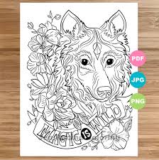 Download this adorable dog printable to delight your child. Wolf Coloring Page Magical Animal Animal Art Coloring Page Etsy
