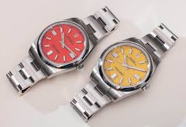 In this video i want to introduce you to the risks of counterfeit trademark goods carefully and. Hands On Rolex Oyster Perpetual 41 Red Coral Versus Yellow Dial Watches Ablogtowatch