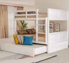 Amazon Com Bunk Bed Full Over Full With Trundle Julyfox 725lb Heavy Duty Full Size Platform Bed Pine Wood With Headboard Foot Board No Box Spring Need Bunk Beds With Ladders Guard Rails Space Saving White Kitchen Dining
