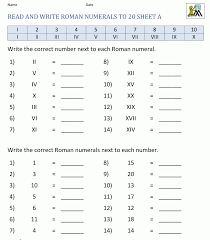 Roman numerals worksheets year 4. Free Printable Roman Numerals 1 20 Chart Template