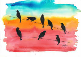 Acrylic Birds On A Wire Painting Birds On A Wire Sunset Silhouette A4 Size Original By Jillsgallery 40 00 Bird Art Painting Watercolor Sunset