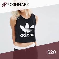 Adidas Crop Tank Top Black Adidas Originals Loose Cropped Tank Top Trefoil Black Crop Top Tank Adidas Trefoil Cropped Tank Top