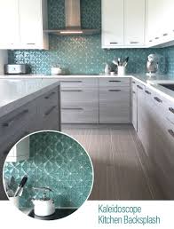 Perfect for kitchen backsplashes and bathroom showers, this grade one ceramic tile features a glossy finish with. This Blue Green Kaleidoscope Kitchen Backsplash Balances Out A Calm Brown And Grey Kitchen Design See Arch Kitchen Design Grey Kitchen Designs Kitchen Remodel