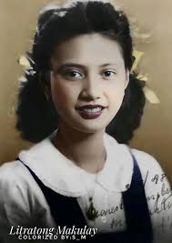 A daughter of 6th President Elpidio Quirino Younger Victoria "Vicky" Syquia  Quirino-Gonzales In this picture, she was graduated in St. Scholastica's  high school
