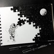 Black And White Puzzle Drawing Puzzle Mein Kleiner Astronaut Ist So Beschaftigt Astronaut Beschaftigt Ist Kleiner Mein Puzzle Space Drawings Art Drawings Simple Ink Artwork