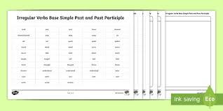 Irregular Verbs Past Participle Simple Past Worksheet Pdf