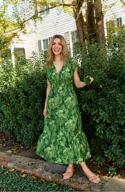 Beau & Ro, Lauren Dress-Dark Green Palm Leaf – Snapdragon Designs