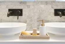 SumnaCon Organizador de encimera de travertino natural, rectangular, beige,  bandeja de almacenamiento decorativa para baño, tocador, joyería, bandeja  ...