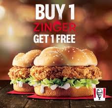 Deal Kfc Buy One Get One Free Zinger Burgers Kfc App Frugal Feeds