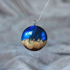 Night Sky Necklace Blue Galaxy Pendant Space Jewelry Valentines Day Jewelry Universe Necklace Night Sky Art Constellation Necklace Space Jewelry Wood Resin Necklace Galaxy Pendant