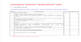 Pengambilan dan permohonan guru one off bagi jawatan kosong untuk gred dg41 ini bagi menampung kekurangan tenaga pengajar sekolah rendah sk dan sekolah menengah smk bagi subjek / matapelajaran bahasa inggeris english, sejarah, matematik, pendidikan agama islam, bahasa melayu yang berlaku sekarang ini di negeri sabah sarawak perlis terengganu pahang johor pulau. Senarai Semak Temuduga Spp Download Pdf