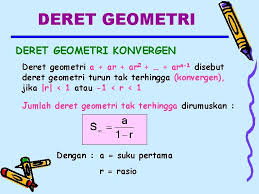 Pada dasarnya, rumus deret geometri tak hingga adalah : Barisan Deret Geometri Oleh Siswi Machmudah K 1305040