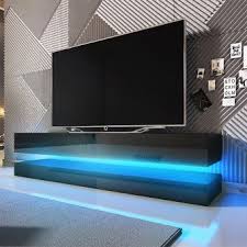 Cette composition murale noire comprend 7 �l�ments pour am�nager votre espace d�tente d'une. Meuble Tv Suspendu Meuble De Salon Mural Hylia 140 Cm Noir Mat Noir Brillant Avec Led Style Moderne Achat Prix Fnac