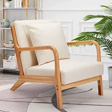 Free shipping for many items! Amazon Com Esright Mid Century Modern Accent Chair Fabric Arm Chair Retro Chair With Arm Upholstery Linen Living Room Furniture Beige Kitchen Dining