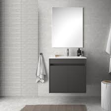 Mobile Bagno Sospeso Grigio Opaco Da 60 Cm Dedalo Con Lavabo E Specchio Mobile Bagno Specchi Bagno Bagni Economici