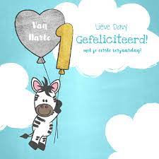 Felicitatie 1 Jaar Lieve Zebra Met Ballonnen In Kaartje2go