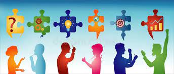 Colored Profile People Gesturing Puzzle Pieces With Problem Solving Symbols Business Solution Concept Problem Blue Backgrounds Problem Solving Puzzle Pieces