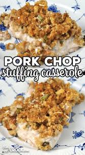 Leftover pork roast, onion, celery, cooked rice, soy sauce, and cream of mushroom soup are combined and baked until hot and bubbling. Pork Chop Stuffing Casserole Oven Recipe Recipes That Crock