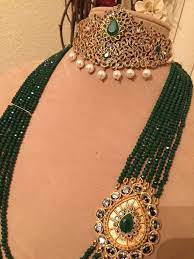 Green Emerald Kundan Choker Separate Long Necklace Pakistani Indian Jewelry Matching Studs Also Separate With Chooker Jewellry Necklace Long Necklace Necklace Designs