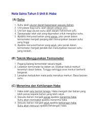 Haba (bahagian 1) suhu dan termometervideo ini menerangkan tentang maksud suhu, alat yang digunakan untuk mengukur suhu dan teknik mengguna. Nota Sains Tahun 5 Unit 8 Haba