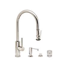Pfister marielle single handle side sprayer kitchen faucet and soap dispenser in stainless steel. Waterstone 9850 4 Pn Polished Nickel Plp 1 75 Gpm Single Hole Pull Down Kitchen Faucet With Lever Spray Includes Soap Dispenser Air Switch And Air Gap Faucetdirect Com