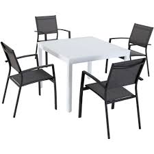 Hanover Del Mar 5 Piece Aluminum Outdoor Dining Set With 4 Sling Arm Chairs And A 38 In Square Dining Table Square Dining Tables Outdoor Dining Set Dining Set