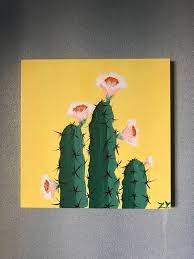 Painting my world cactus flower sold. Cacti Cactus In Bloom Flower Floral Blossom Succulent Acrylic Painting On Canvas Wall Art Modern Art Botan Lukisan Kaktus Lukisan Akrilik Lukisan Bunga