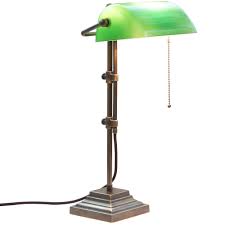 The banker's desk lamp with green glass shade, brass finish features a durable metal design with a shiny brass finish, a small round base, and a rectangular green glass shade that makes it perfect for use in any home office or professional workspace. Adjustable Banker S Lamp With Square Base Casa Lumi